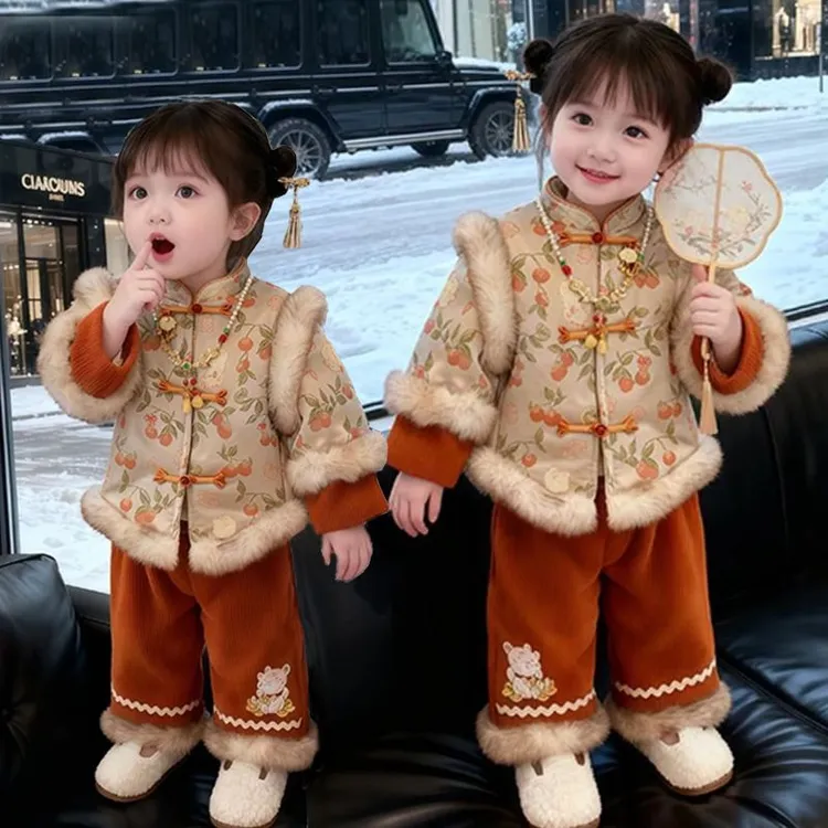 女童国风套装冬2026新款周岁小童宝宝拜年服两件套加绒加厚拜年服