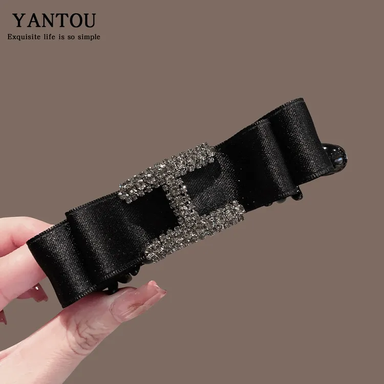 韩国东大门高级感蝴蝶结水钻竖夹字母后脑勺横夹香蕉夹LN-11034