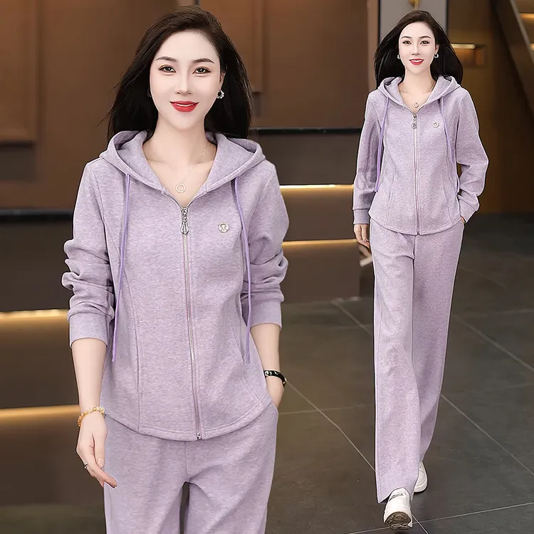 品牌运动服套装女春秋时尚气质减龄外套连帽宽松大码休闲两件套潮