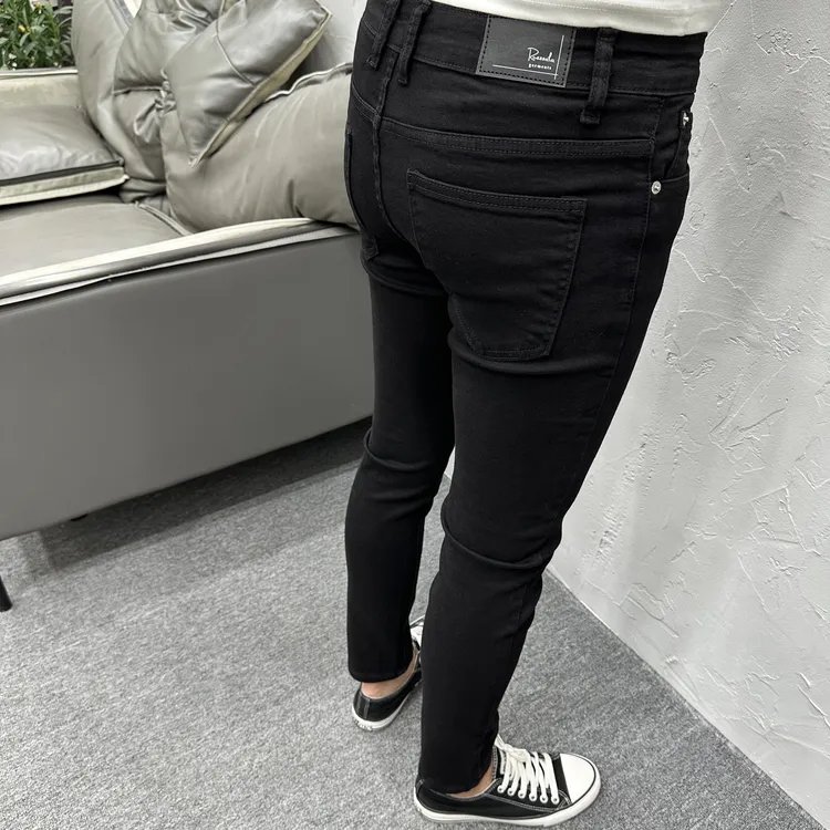 2025秋冬新款男士牛仔裤潮流黑色修身小脚弹力百搭加绒九分长裤子