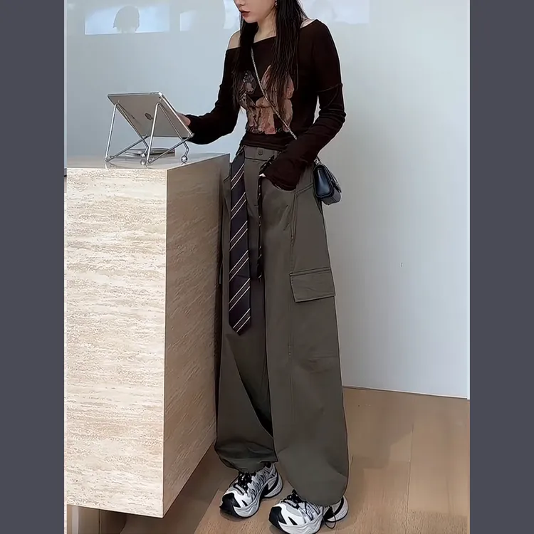 欧洲站工装裤女款爆款2025新款欧货宽松显瘦阔腿慵懒风休闲长裤潮