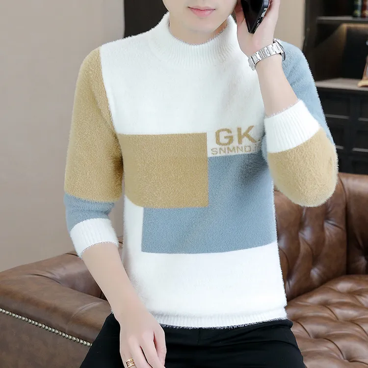 水貂绒毛衣男2025新款秋冬双面绒加厚保暖内搭针织衫潮青少年线衣