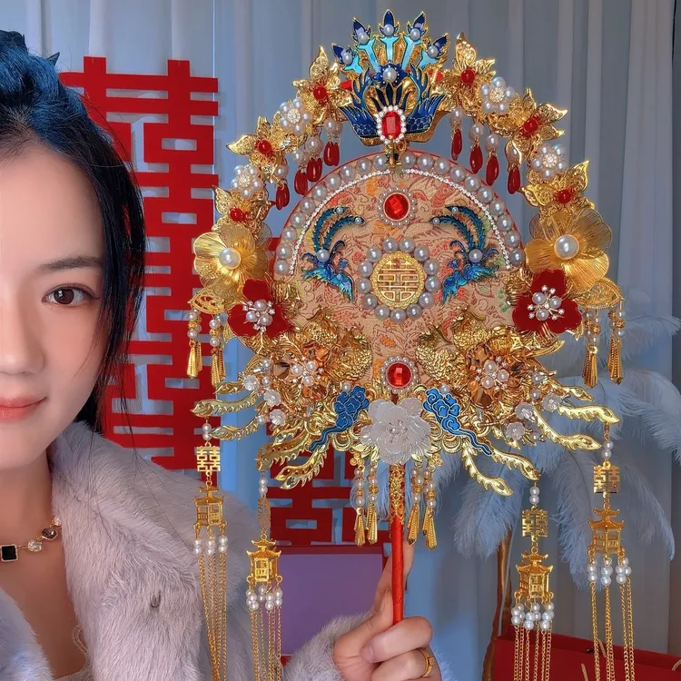 新娘结婚团扇材料包diy双面喜扇高级中式新婚礼物送新人高档实用