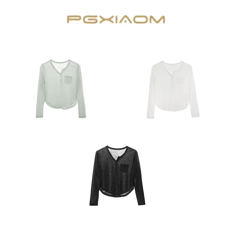 【PGXIAOM】润秀定制白色半开扣长袖防晒上衣SY5922