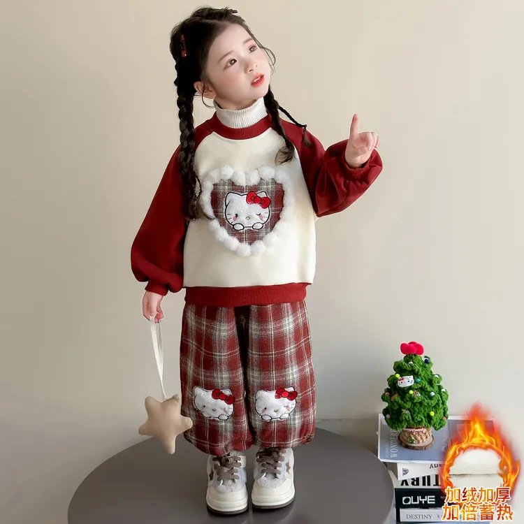 儿童套装女小童加绒秋冬款女宝宝洋气加厚冬装小女孩卫衣两件套