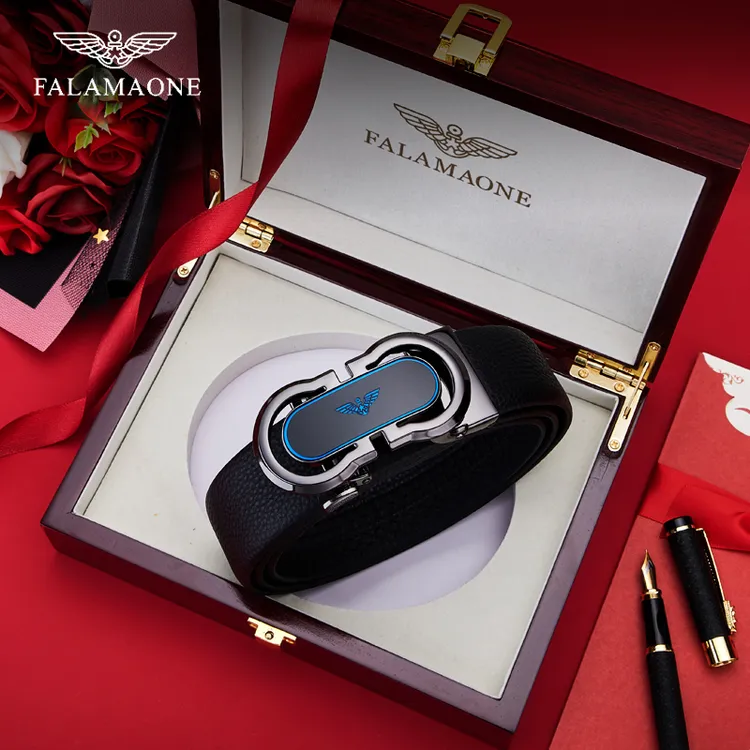FALAMAONE正品男士商务休闲腰带外穿自动扣真皮皮带年轻人礼盒装