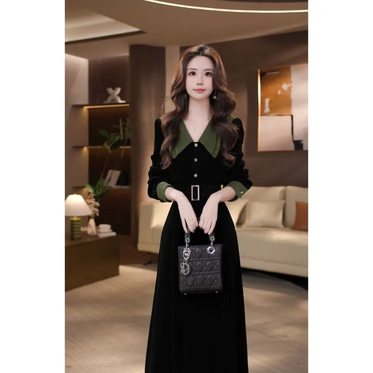 晓西-【绿野仙踪】优雅气质法式高级轻奢感显瘦复古长袖裙-59646Q