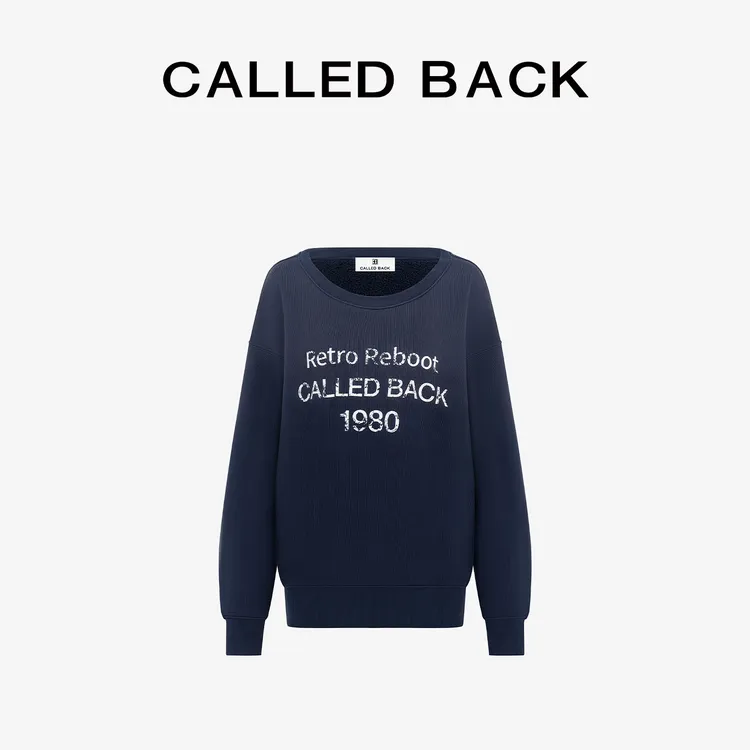 CALLED BACK圆领秋季白色印花1980宝蓝宽松休闲卫衣