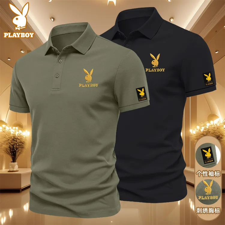 PLAYBOY花花公子刺绣POLO衫翻领短袖T恤男款夏季商务休闲百搭男装