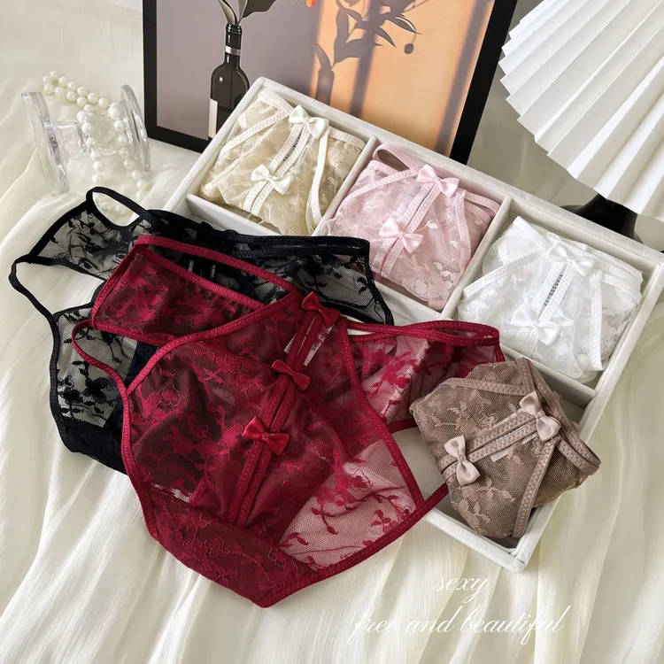 蜜里调情·新中式性感蕾丝内裤女士低腰镂空蝴蝶结纯欲三角裤女