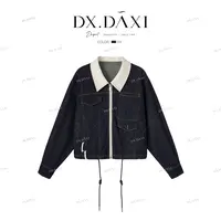 DX.DAXI【韩里韩气】新品牛仔撞色外套百搭休闲翻领长袖上衣