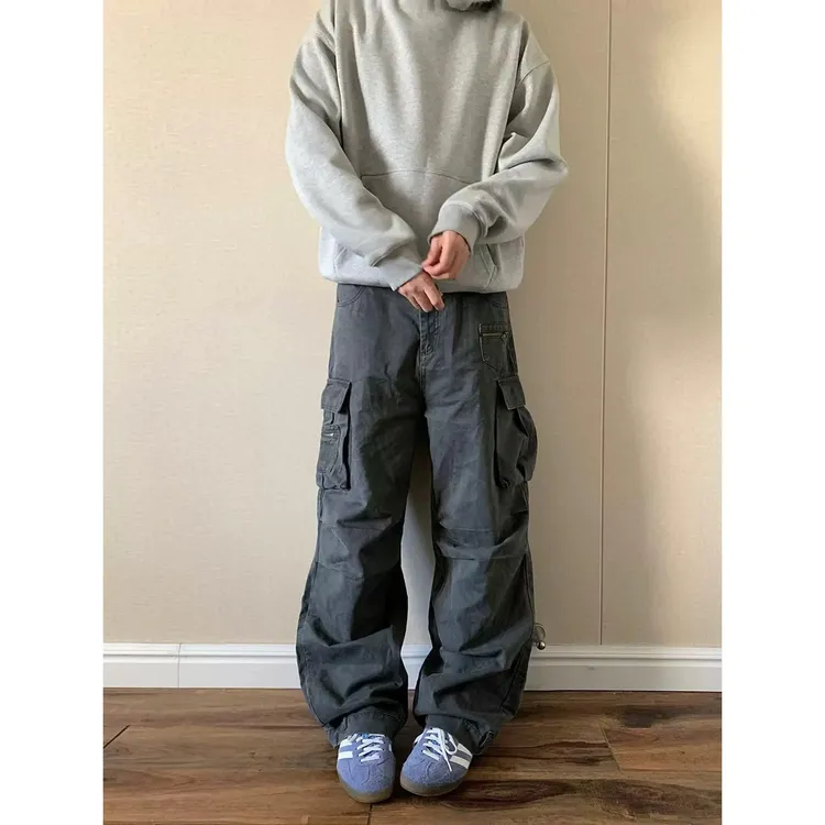 Drop Thunder深灰色工装裤伐木裤大口袋休闲长裤cleanfit美式复古