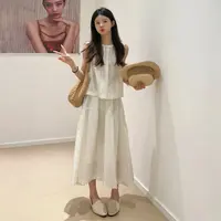 白色无袖连衣裙子女夏季2025新款夏天穿搭配一整套装小个子5550
