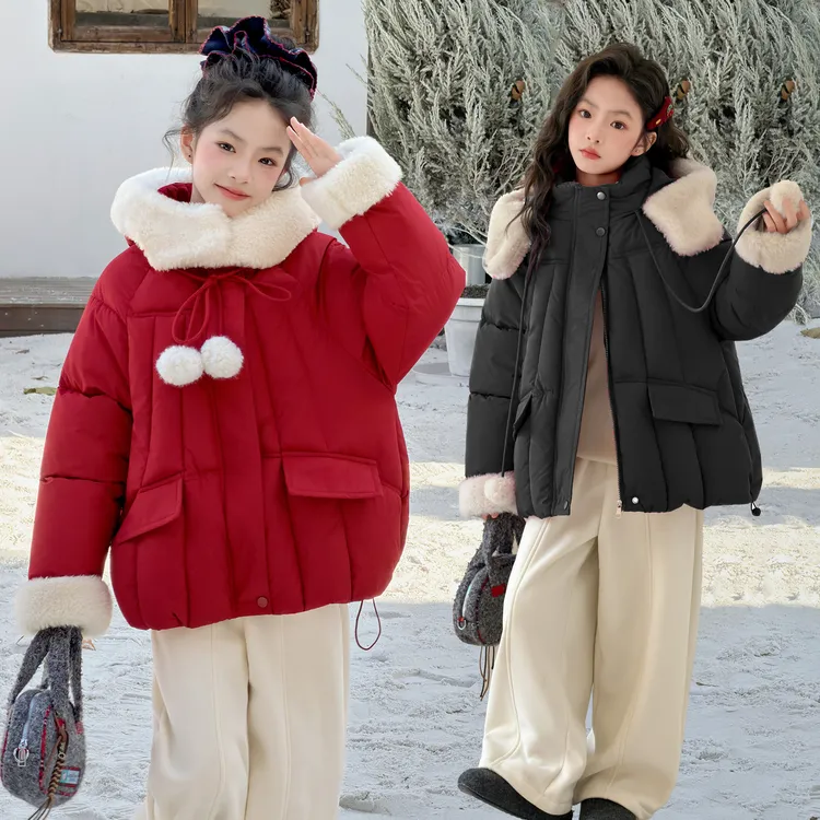 女童红色棉服外套加绒加厚2026新品