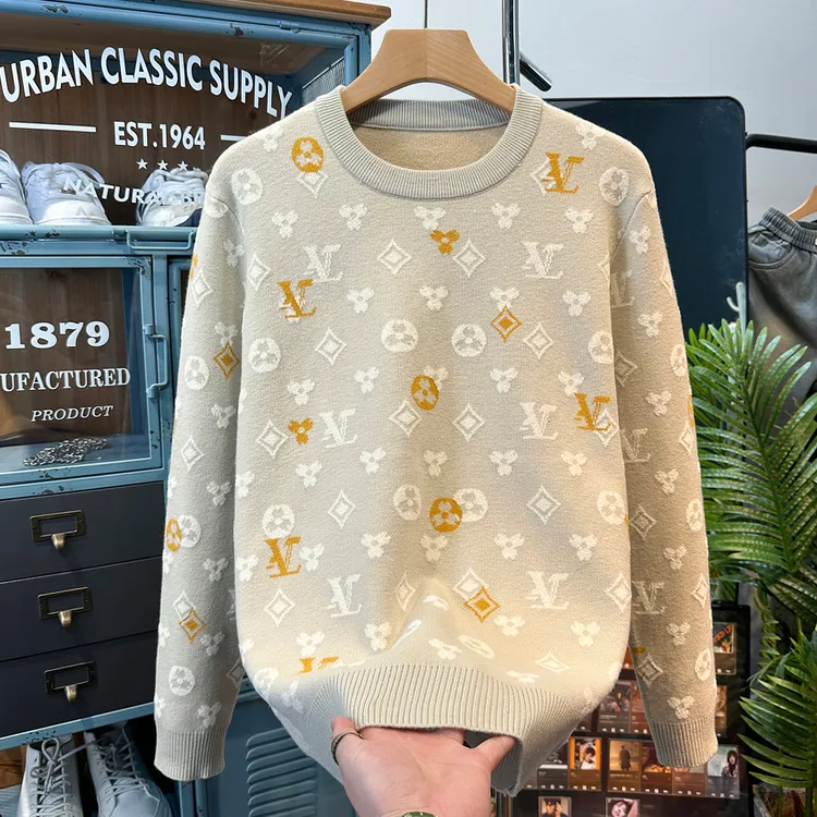 男士高级感毛衣潮牌提花针织衫2025秋冬季新款修身内搭线衣打底衫