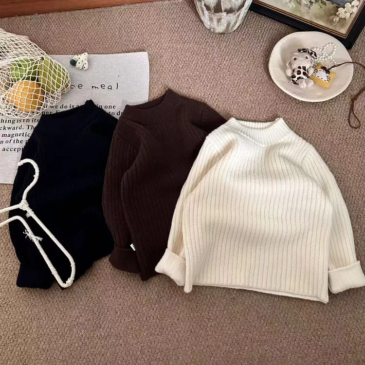 2025冬款儿童纯色韩版套头针织简约时尚百搭打底衫