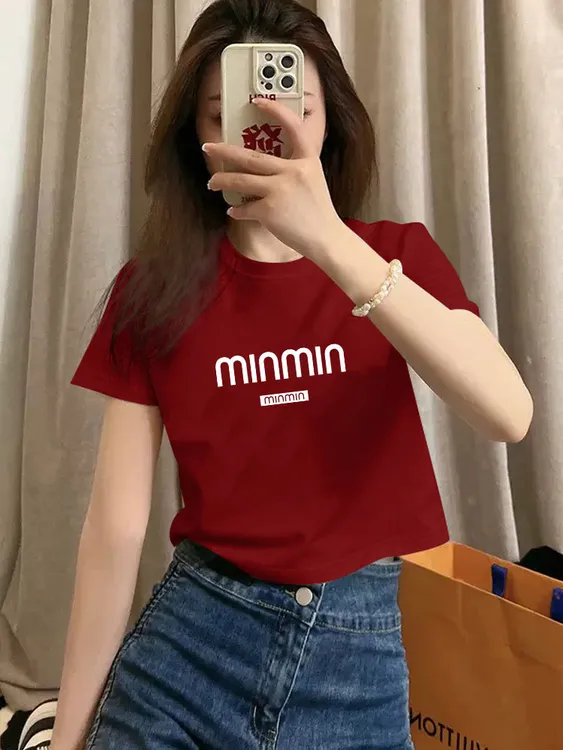 修身型立体装饰数字短袖短款T恤夏季韩版清凉感纯棉百搭圆领宽松