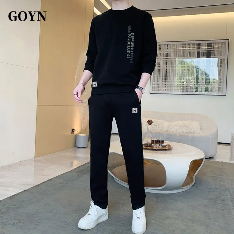 GOYN2025秋季轻奢潮牌男装长袖长裤圆领休闲男装简约时尚百搭套装