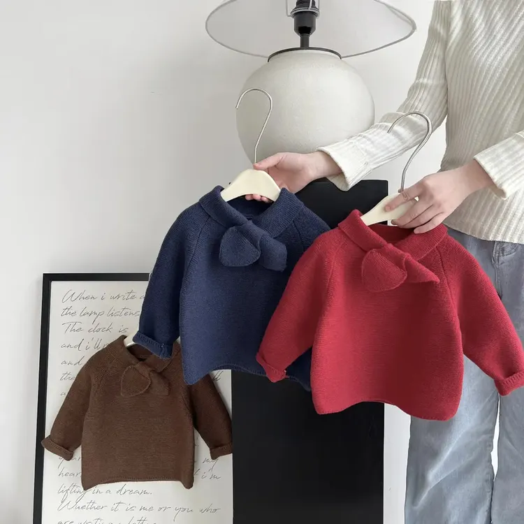 韩版秋冬装红色毛衣纯色上衣打底衫男女宝宝洋气针织衫衣服保暖潮