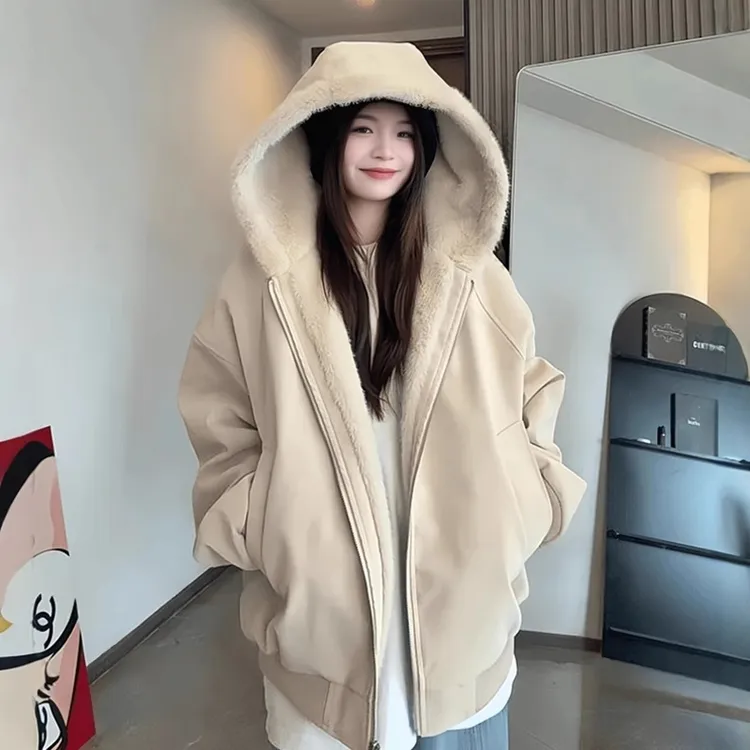 美式连帽座山雕皮衣棉服男女情侣款冬季加绒加厚保暖棉衣夹克外套