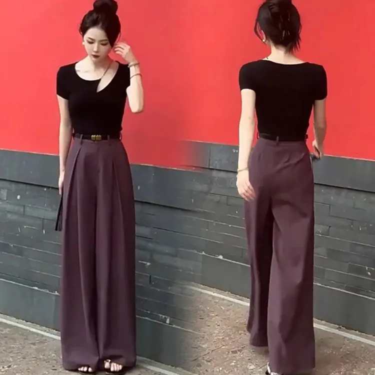 时尚套装女气质穿搭一整套夏季新款设计感短袖T恤阔腿裤两件套潮