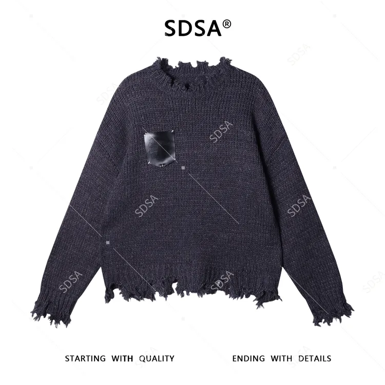 SDSA男士秋冬新款痞帅男装美式复古流苏慵懒毛衣时尚网红针织衫