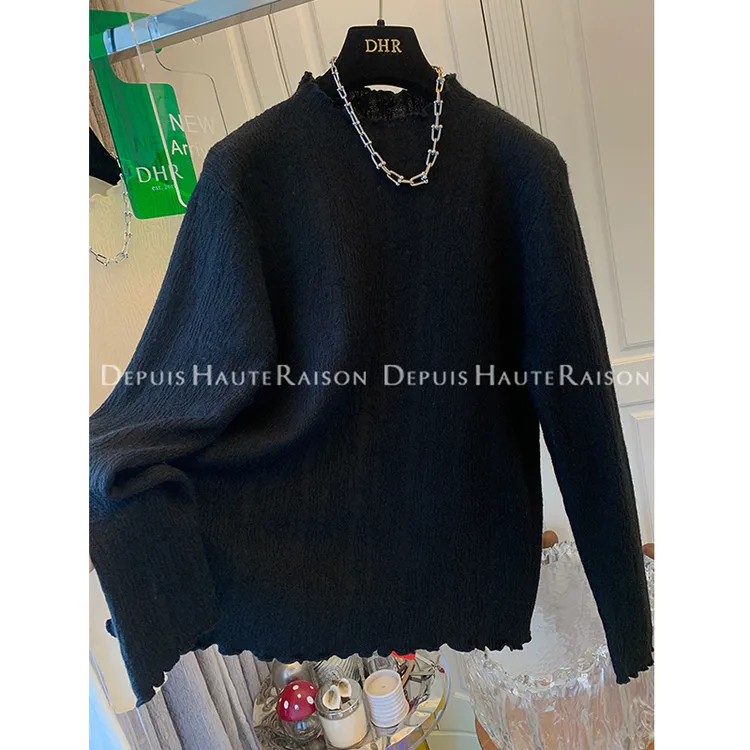 胖妹妹240斤大码法式独特蕾丝针织衫毛衣女秋冬季内搭打底衫上衣