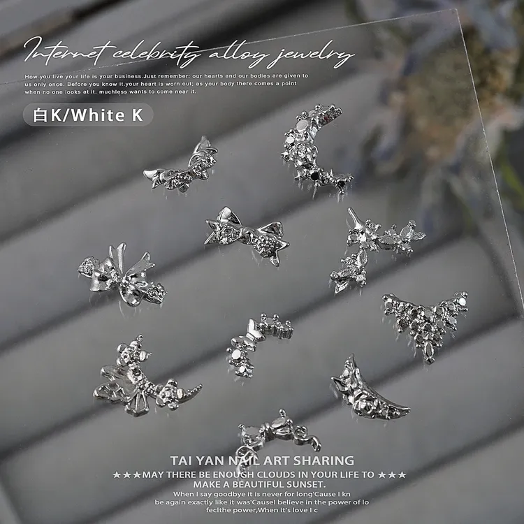 美甲饰品网红爆款合金蝴蝶结美甲超闪穿戴甲法式月牙蝴蝶指甲配件