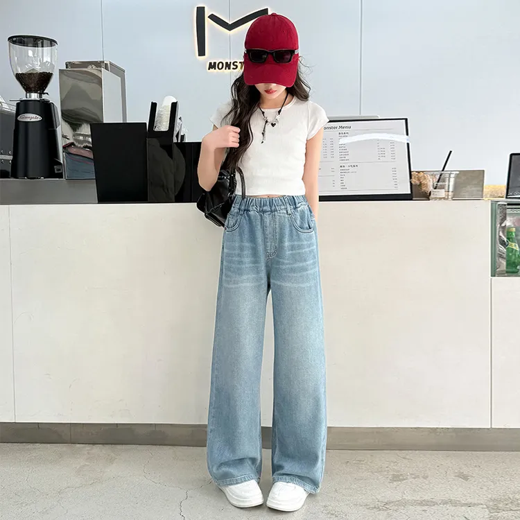 女童牛仔裤春秋季2025新款儿童直筒阔腿裤8-15岁中大童小女孩裤子