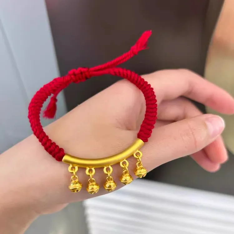 铜合金手链 本命年转运手工编制红绳蛇年弯管铃铛手绳高颜值好运