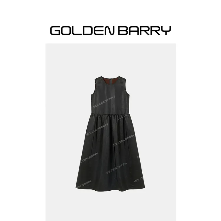 GOLDENBARRY「晚芙裙」轻奢香云纱无袖连衣裙宽松显瘦裙子306070