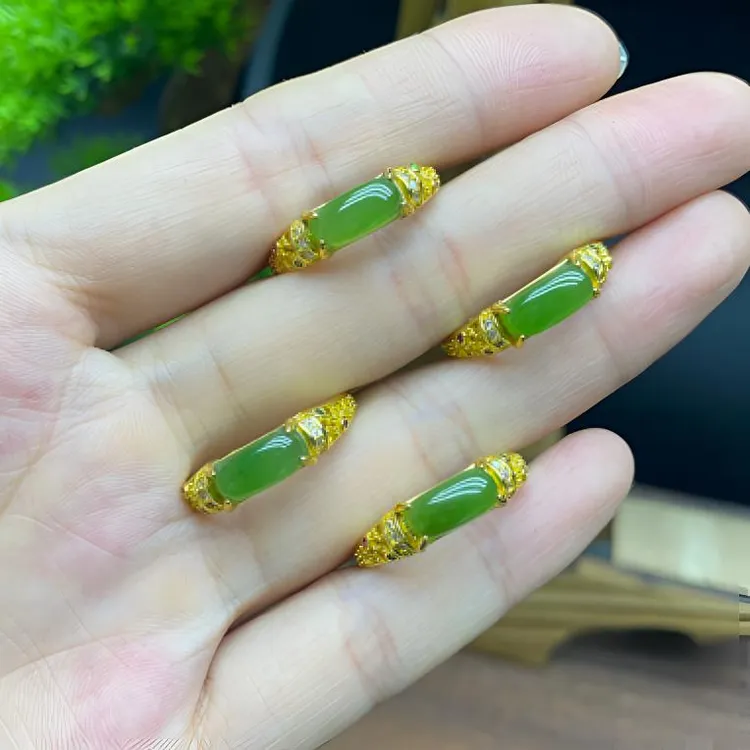 天然和田玉碧玉马鞍戒 精品俄料碧玉戒指 活圈活口