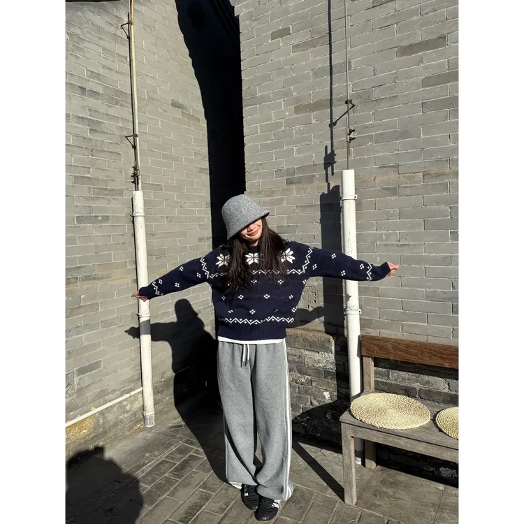 ONNI条纹休闲裤2025新款运动裤高腰直筒加绒加厚裤子冬#3690