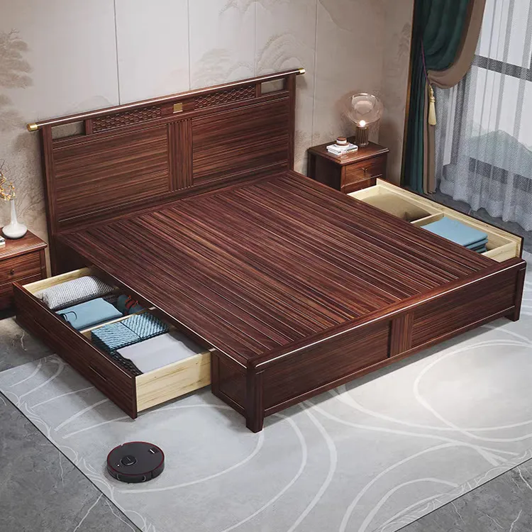 新中式乌金木实木床1.5米别墅双人床1.8米主卧现代简约高