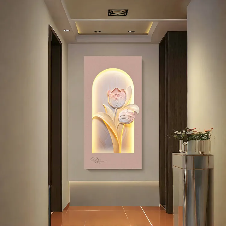 福雕家饰轻奢简约立体浮雕玄关郁金香挂画过道现代高档入户装饰画