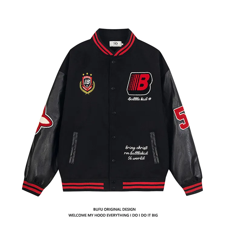 【官方店】亿万少年BUFU徽章拼接撞色棒球服外套男女美式宽松夹克潮