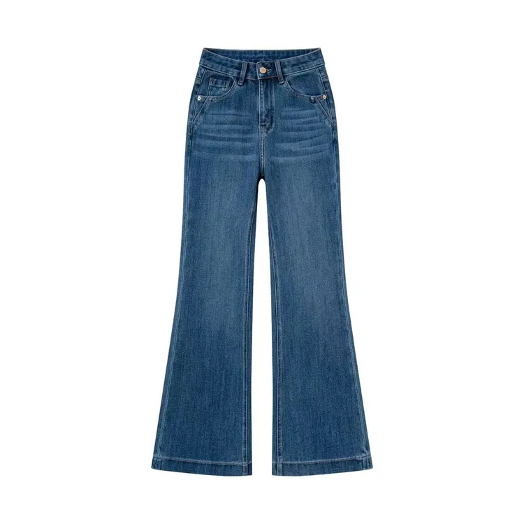 JEANS 深海蓝 高腰微喇裤牛仔裤女士微喇女装长裤百搭显瘦百搭