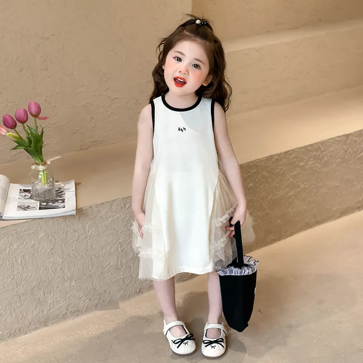 女童连衣裙春夏装2025新款儿童休闲长裙宝宝时髦洋气白色背心裙子