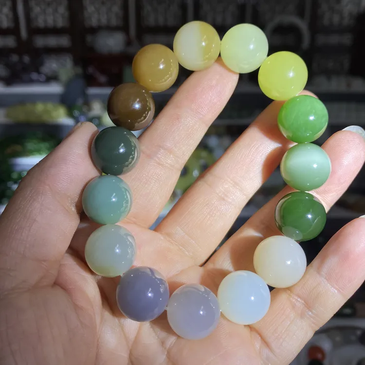 和田玉多宝糖果渐变圆珠卡14毫米单圈手串