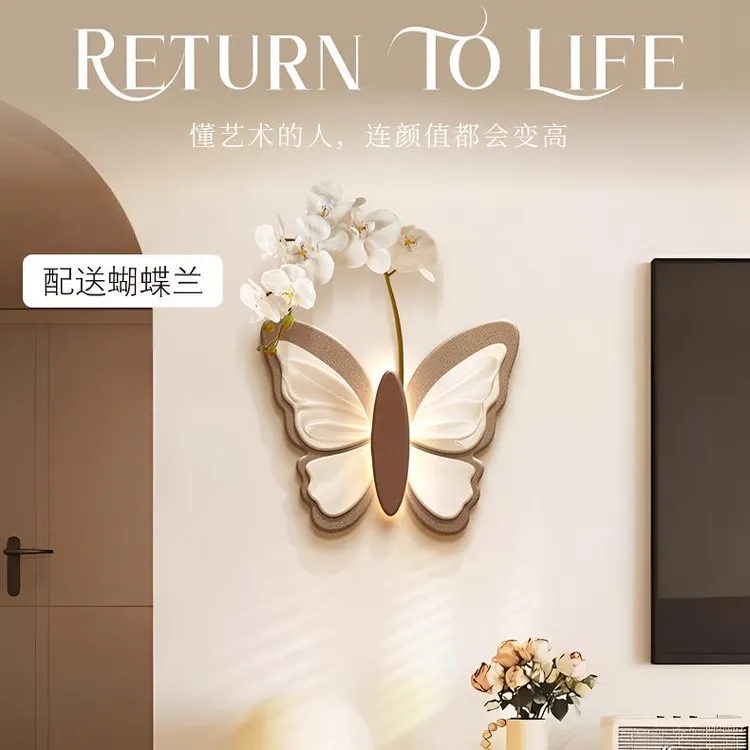 法式奶油风餐厅装饰画壁灯蝴蝶客厅墙面玄关挂画立体卧室挂件壁画