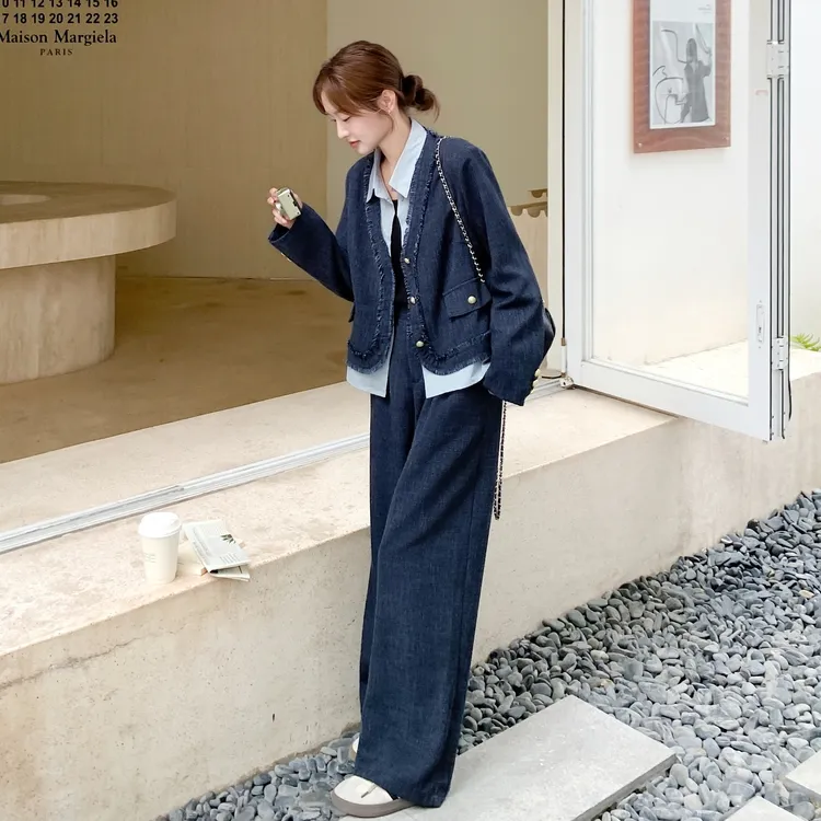 设计感假两件拼接流苏上衣套装女2025年春秋韩系轻熟风气质两件套