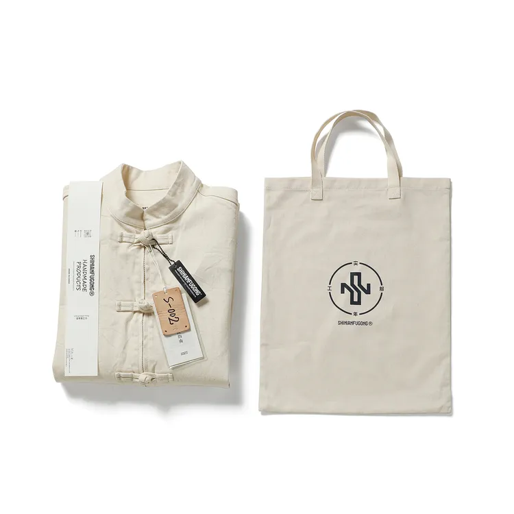 实年服工SCJ197单件手作中国风盘扣唐装夹克赤耳蓝边牛仔衬衫外套