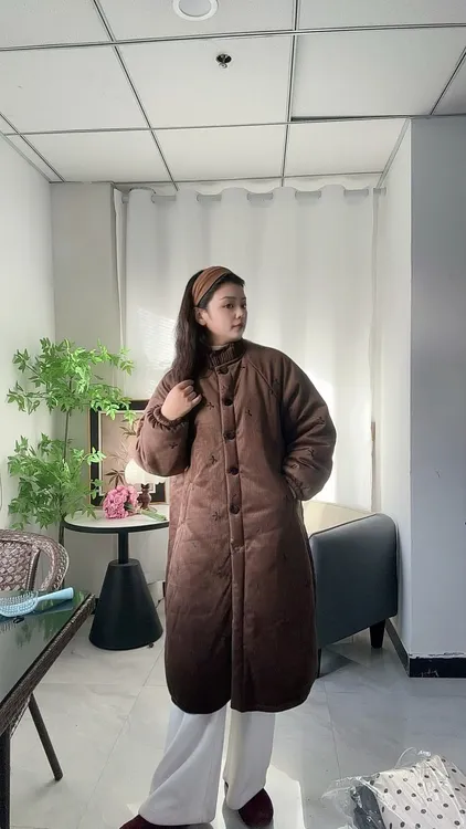 蝴蝶结刺绣新款立领长款睡衣加厚家居服睡衣女冬加厚加绒外出可穿