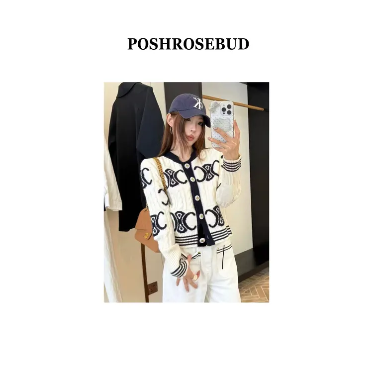 【POSHROSEBUD】复古小香风开衫秋季凯旋门高级减龄显瘦长袖毛针织