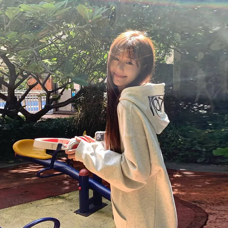 ins风设计感字母刺绣加绒连帽卫衣女秋冬季oversize宽松外套加厚