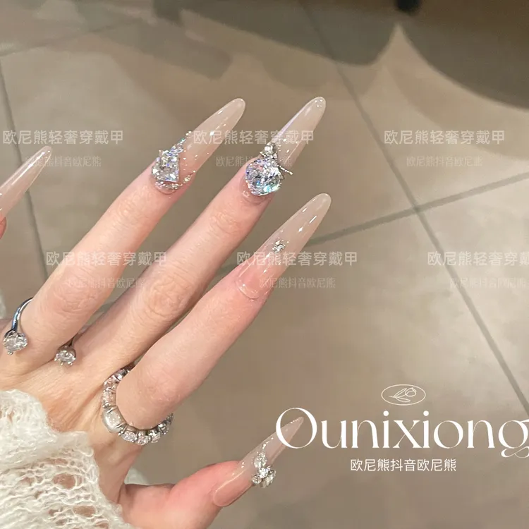 纯手工高品质星锆大钻爆闪显白气质轻奢温柔百搭美甲贴穿戴甲裸色