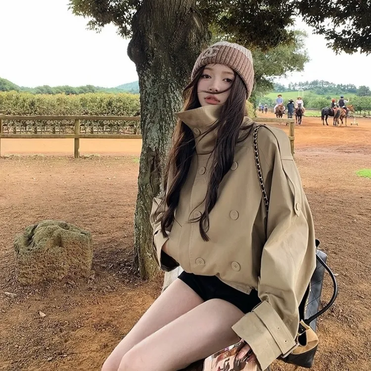 英伦风短款风衣外套女春秋季新款韩版宽松休闲小个子气质百搭大衣