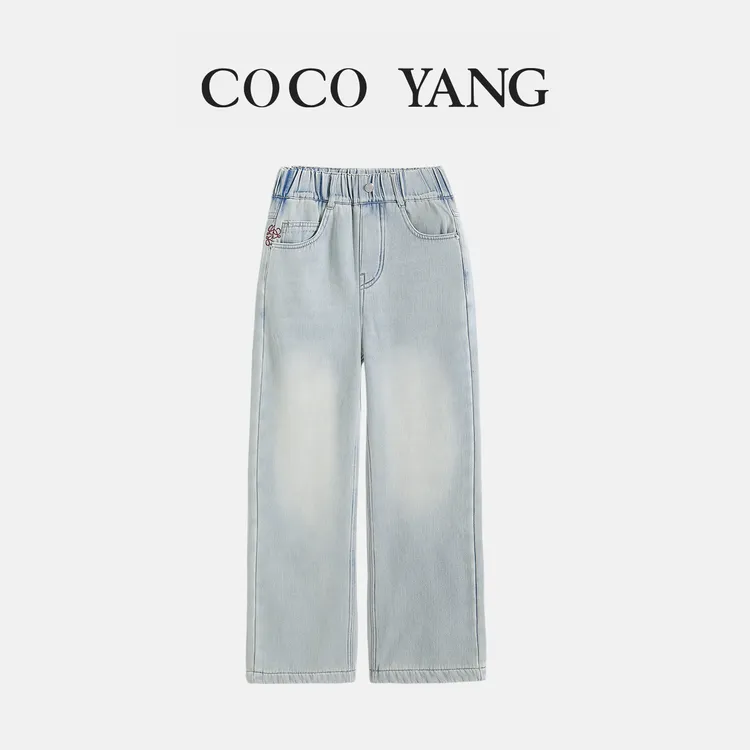 秋季女大童牛仔加绒直筒裤休闲长裤百搭时尚初中生亲子-SW129