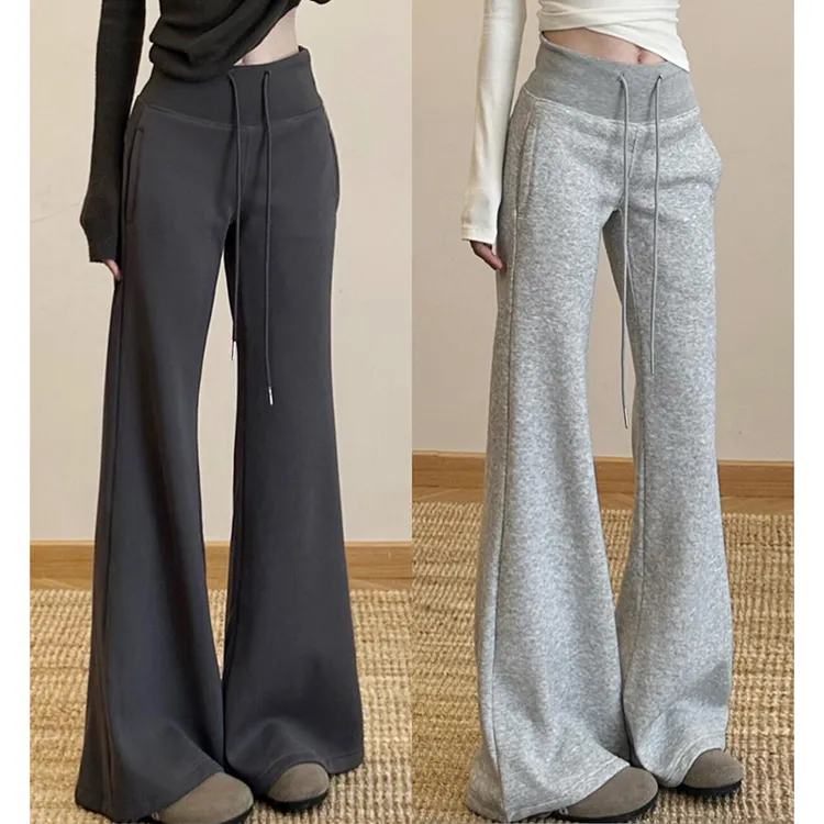 lulu同款微喇卫裤女2025秋冬加绒新款高腰显瘦休闲马蹄喇叭运动裤