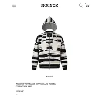 NOONOZ潮牌秋冬可拆卸连帽斑马纹开衫毛衣男美式中性风慵懒针织衫